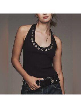 NWT Size L - Pilcro Scoop-Neck Grommet Halter Top (NWT US$ 58)